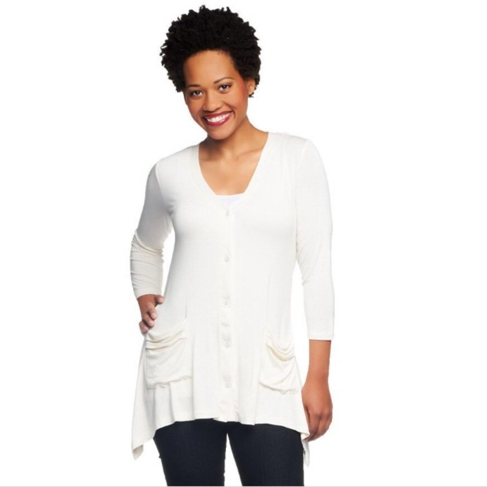 LOGO by Lori Goldstein V-neck Knit Cardigan
